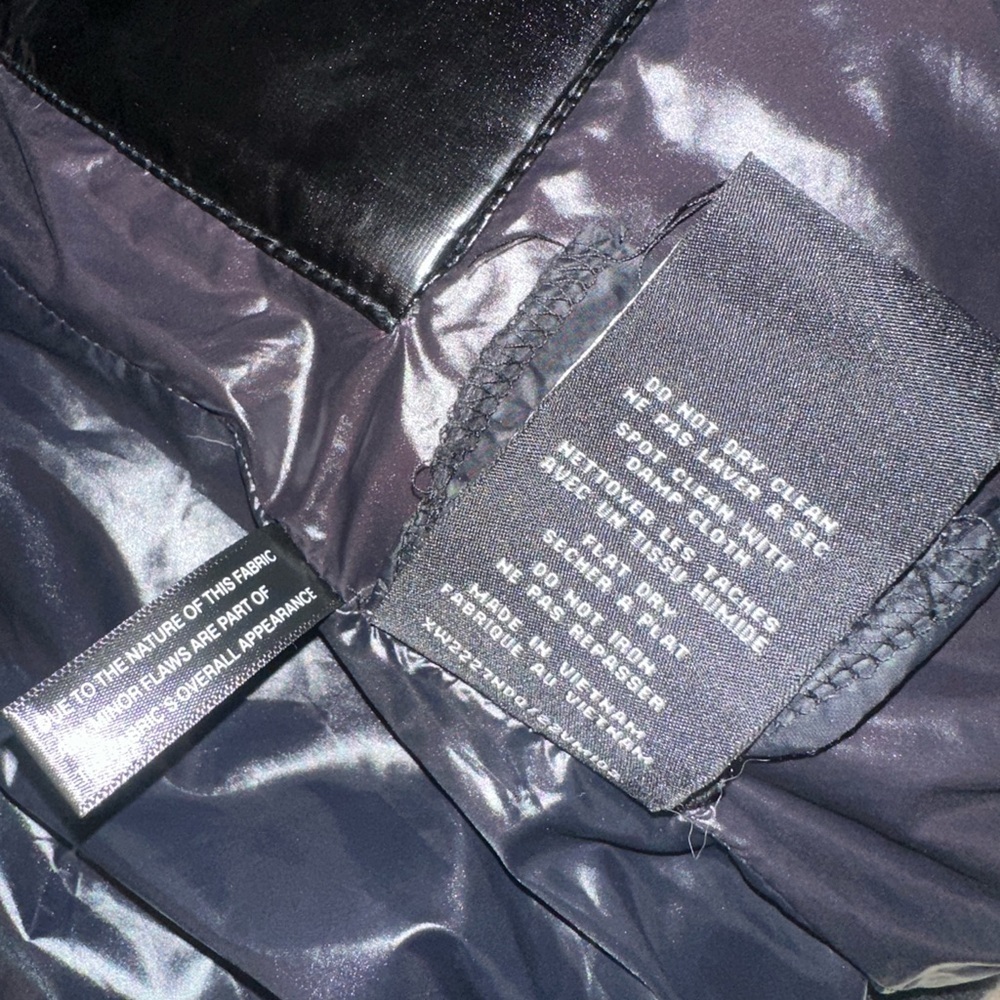New SAM. Nikki Quilted Down Puffer Lamb Shearling Trim Glossy Black Coat Size S - Picture 14 of 16